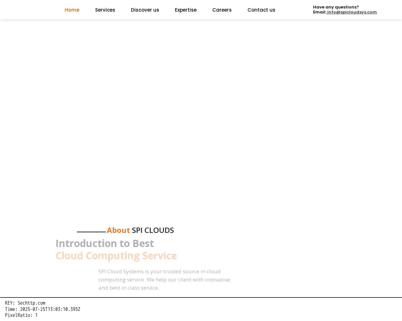 Security analysis screenshot of spicloudsys.com showing website interface and security status
